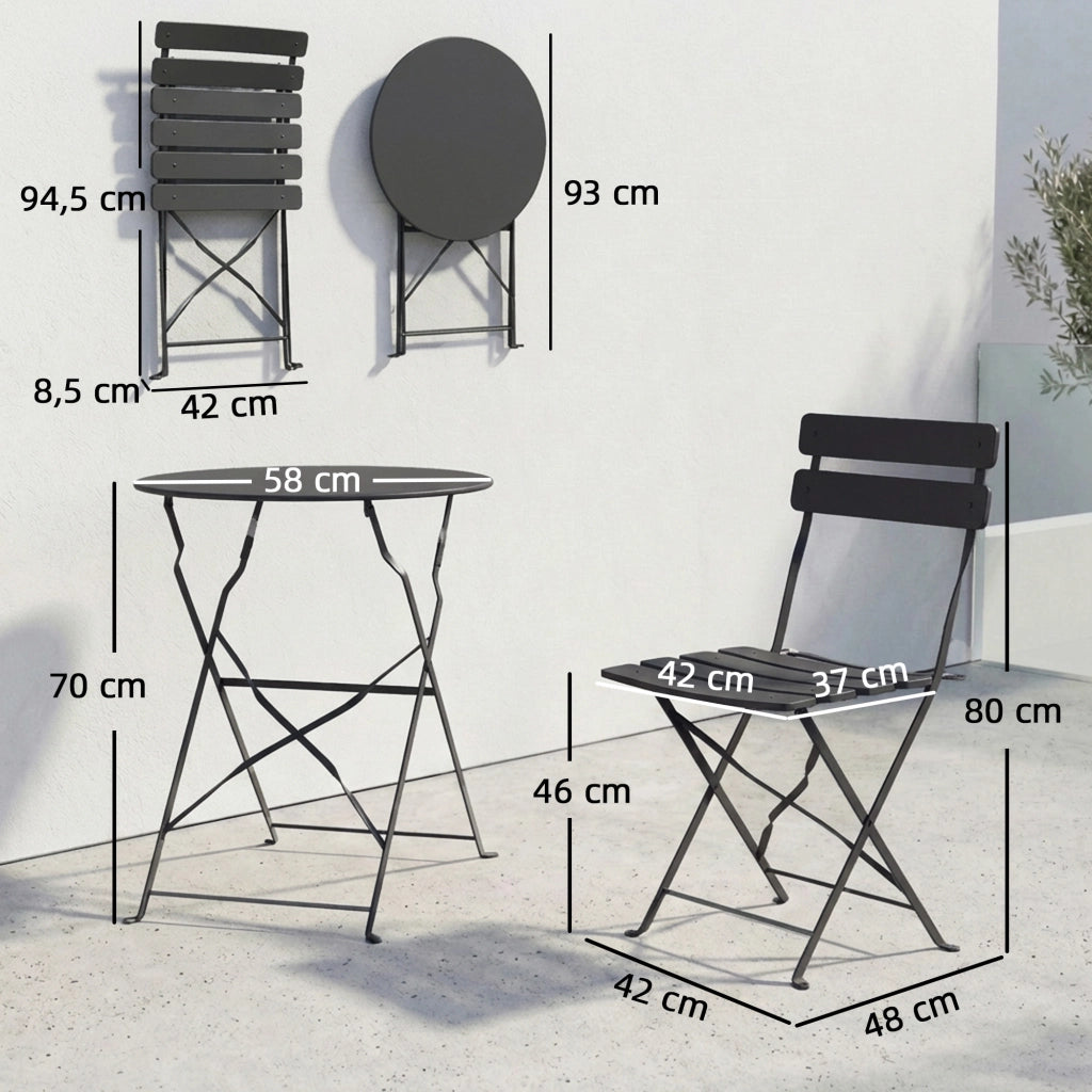Set Bistrot Giardino 3 Pezzi Tavolo e 2 Sedie Pieghevoli ¨C Xylo ¨C Acciaio Nero