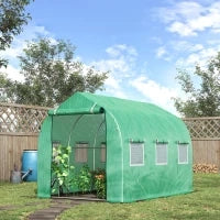 Serra da Giardino a Tunnel 6 m² con 6 finestre e Porta a Zip, Tela PE, Struttura in Ferro Zincato, Verde