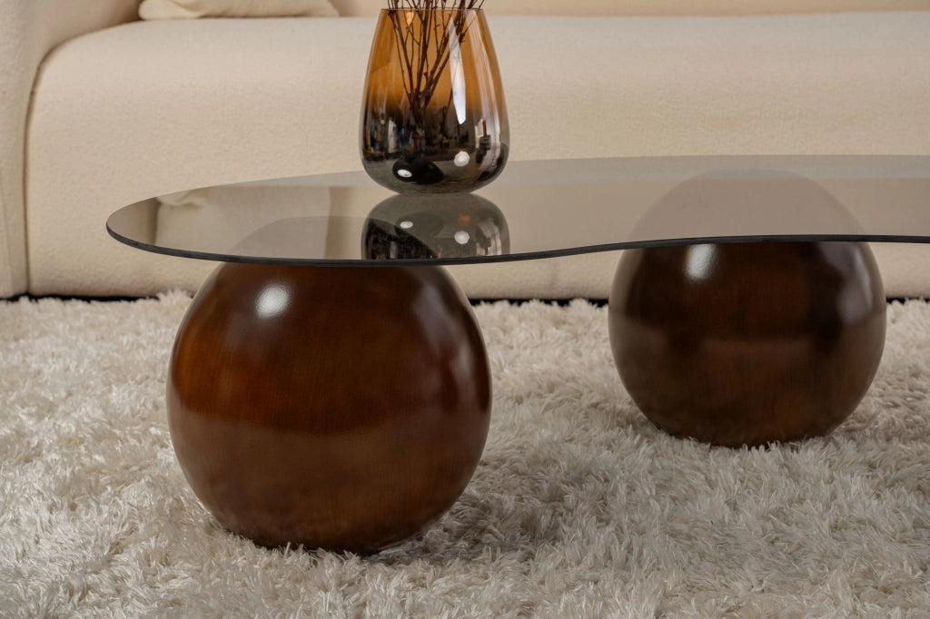 Tavolino in vetro "Sphere" - 120 x 70 x 30 cm - Marrone