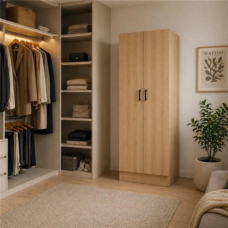 ARMADIO DA ARREDO IN LEGNO CON DUE ANTE COLORE ROVERE DIMENSIONI 60X42X180 CM