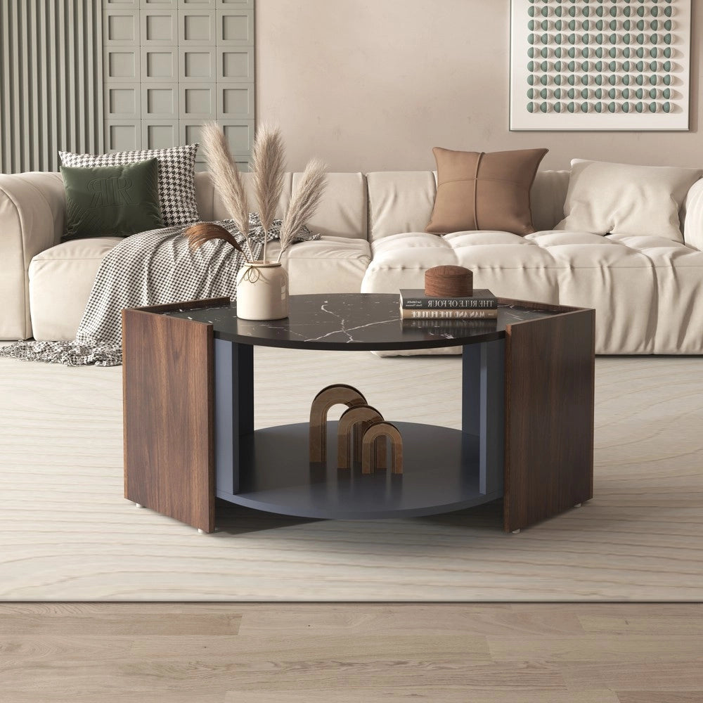 Tavolino da Caff¨¨ Effetto Marmo e Noce ¨C MINIMAL ¨C Design Moderno per Soggiorno