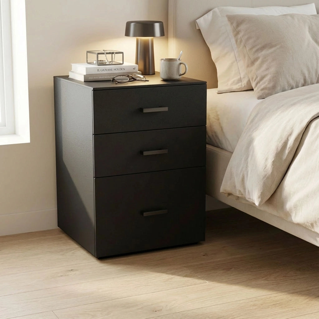 Lyra - Cassettiera Porta Stampante 3 Cassetti Mobiletto da Ufficio con Ruote  in Legno MDF Nero