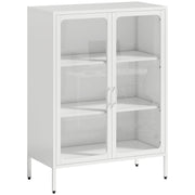 Mobile Portadocumenti 80x40x110 cm con 2 Ante in Vetro e Ripiani Regolabili in Acciaio Bianco