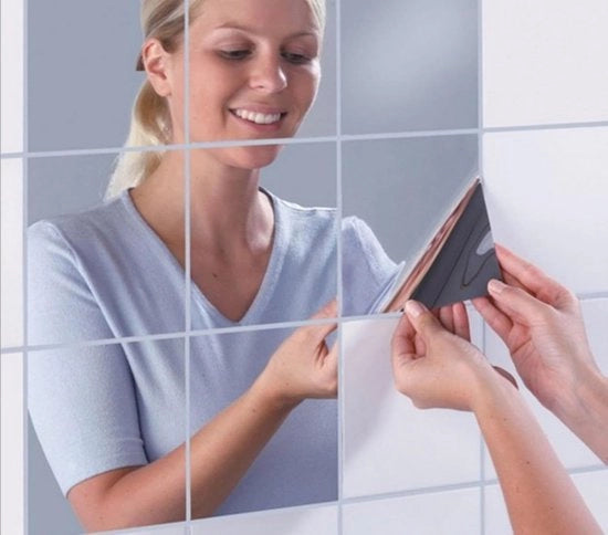 Set di specchi adesivi da parete - 10 pezzi - 20 x 25 cm - Gessi per specchi - Adatti per bagno e soggiorno - Argento - Stile moderno