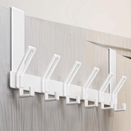 Hanger per porta con 6 ganci - 18 cm ganci pesanti per giacca - asciugamano - chiavi - tasca - bianco sulla maniglia