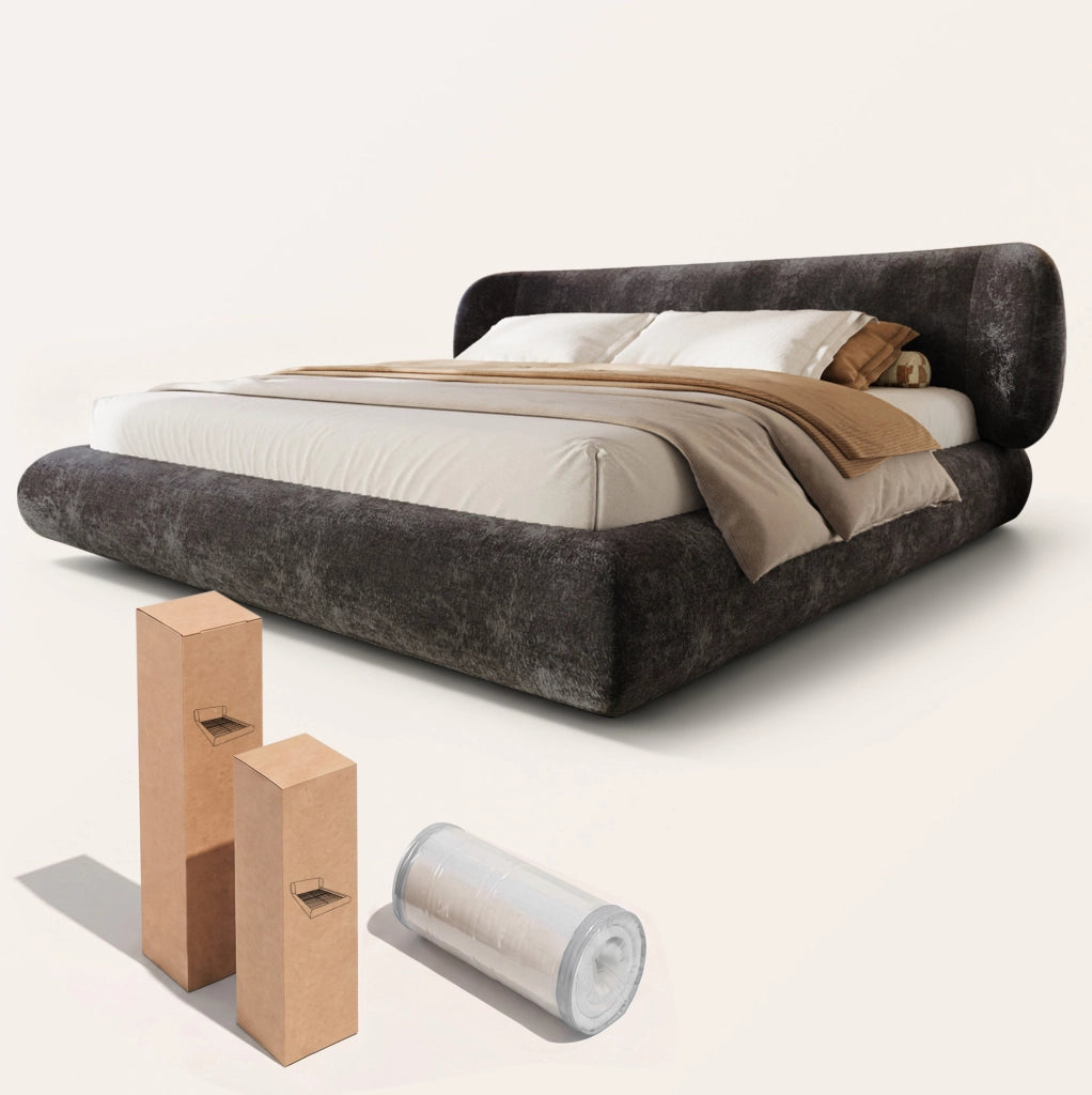 Letto matrimoniale imbottito 140 x 190 cm in ciniglia con rete a doghe e testiera; grigio