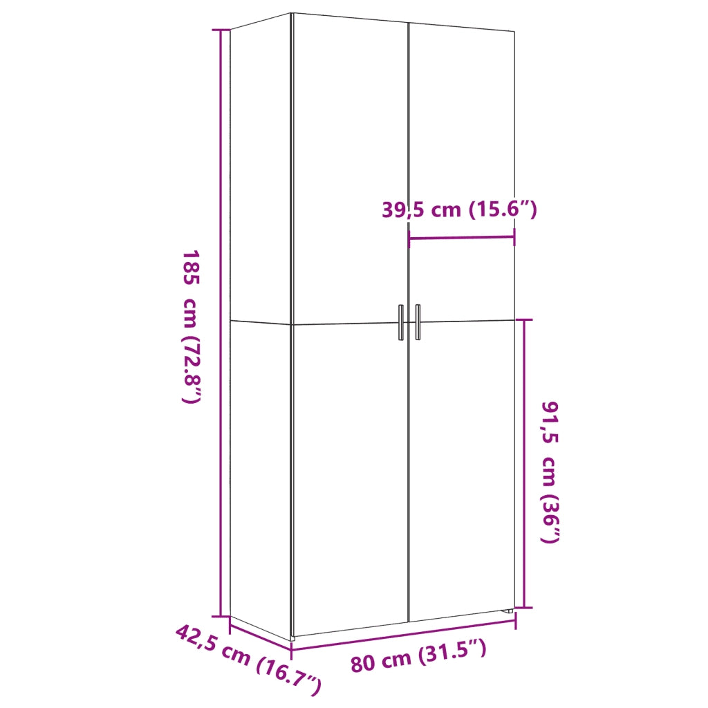 Credenza Rovere Fumo 80x42,5x185 cm in Legno Multistrato