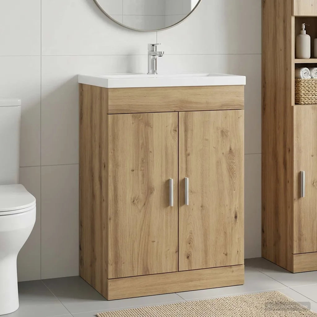 Mobiletto da Bagno Sotto Lavabo Rovere Artigianale 890695