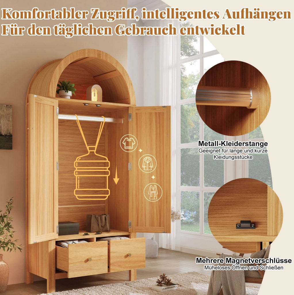 Armadio guardaroba 181x78x45 cm in MDF e metallo; colore eucalipto; con 2 cassetti e asta appendiabiti