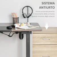 Scrivania Sollevabile a 4 Altezze con Regolazione Elettrica, Sistema Anticollisione, 140x70x72-116cm, Metallo Nero e Teak