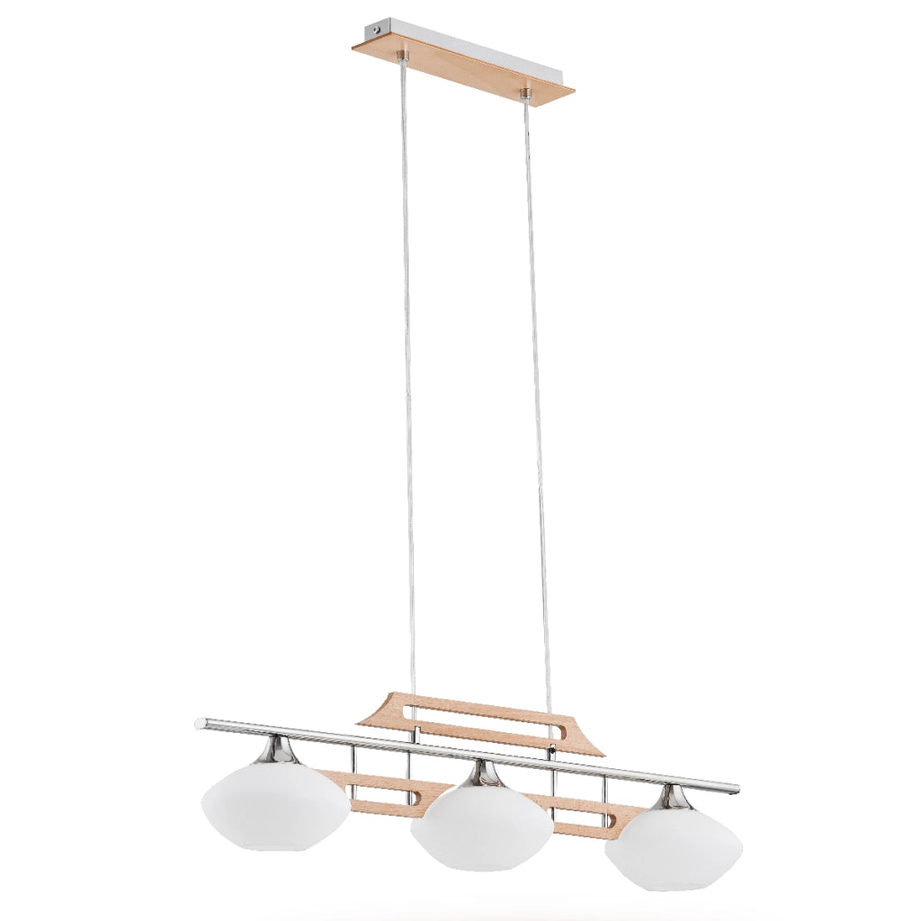Lampada a sospensione scandinava cromo/legno 3xE14 Alfa MATEO