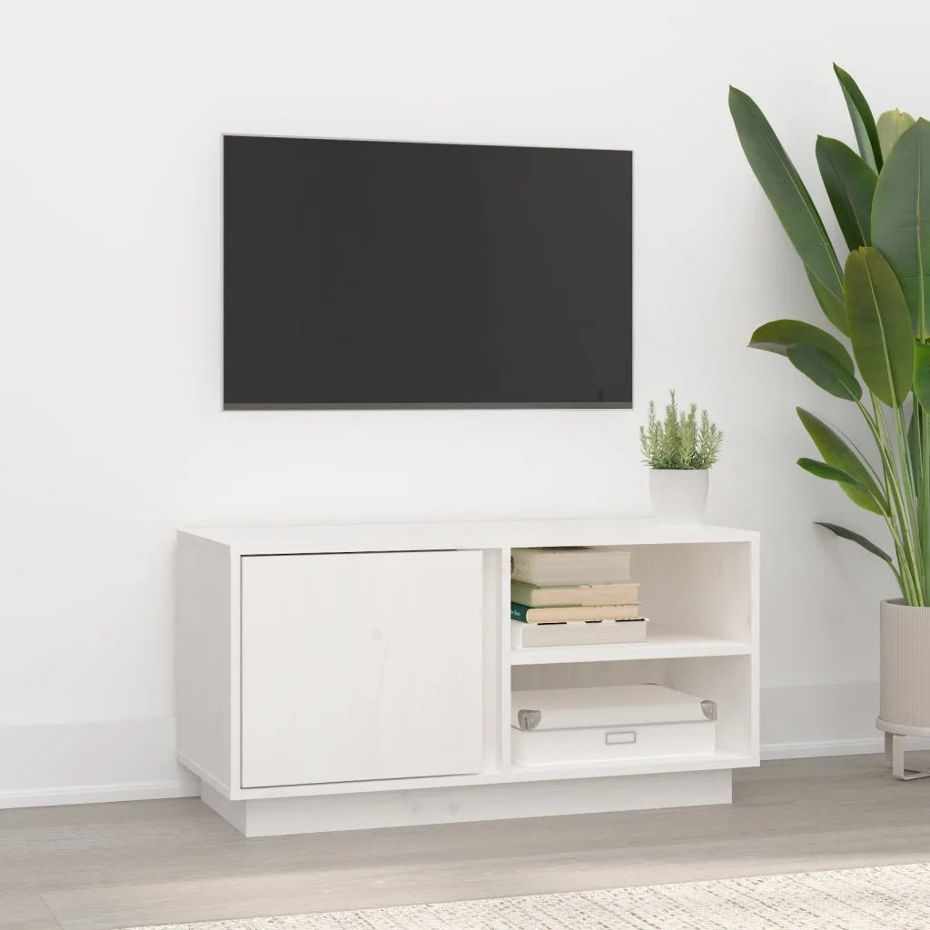 Mobile Porta TV Bianco 80x35x40,5 cm in Legno Massello di Pino 814465
