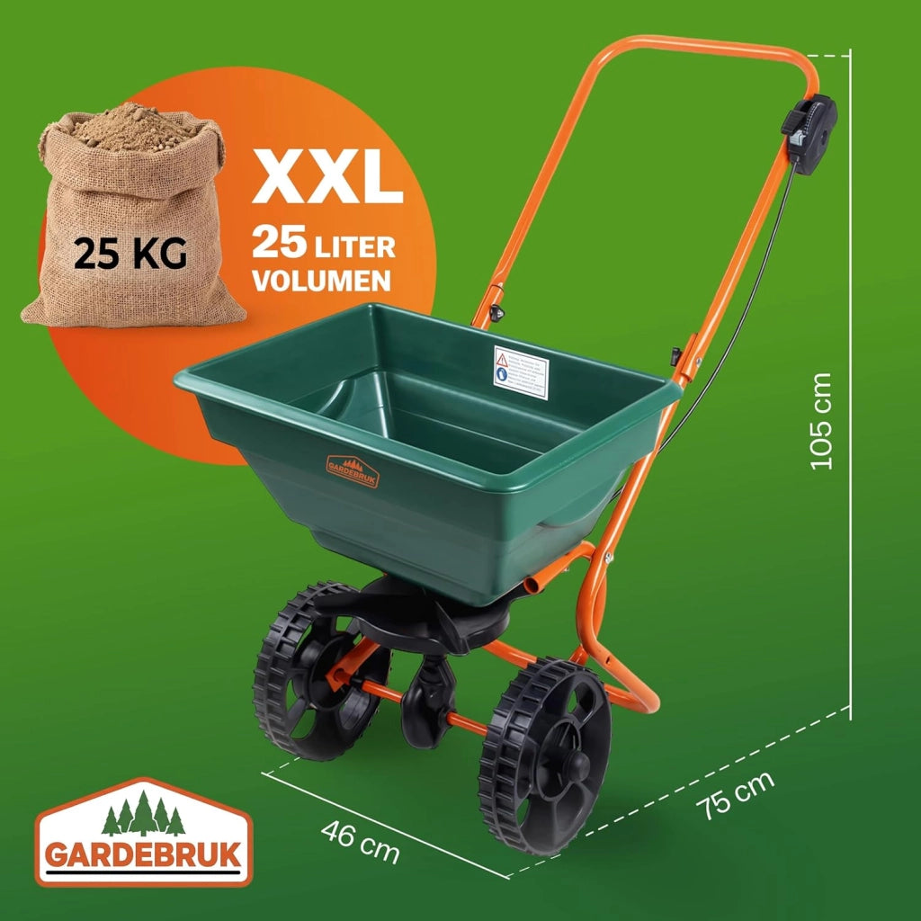Spandiconcime 25L Sale Sabbia Semi Carrello Spargitore Spargisale Spandisemi Prato Giardino