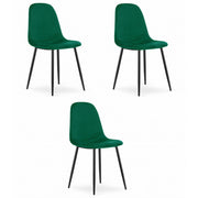 Set di 3 sedie Como in velluto verde bosco e gambe nere