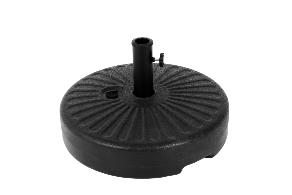 Base per ombrellone rotonda in plastica nera con tubo in acciaio zincato per giardino e terrazza