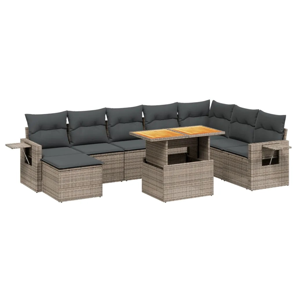 Set Divano da Giardino 9 pz con Cuscini Grigio in Polyrattan 3271893