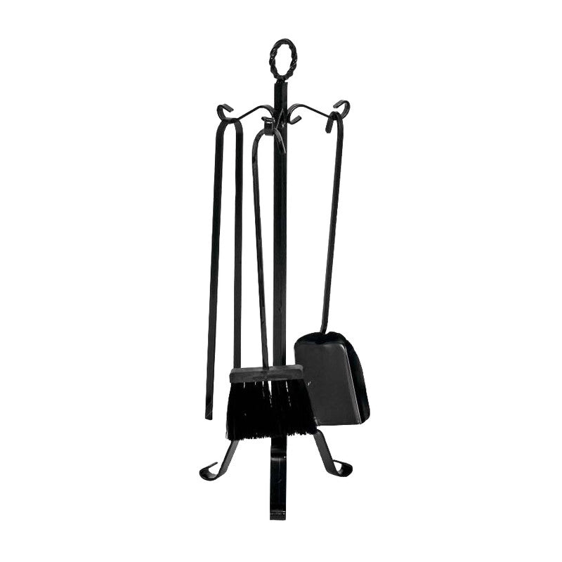 Set accessori per camino in acciaio verniciato con anello scopa paletta pinza attizzatoio