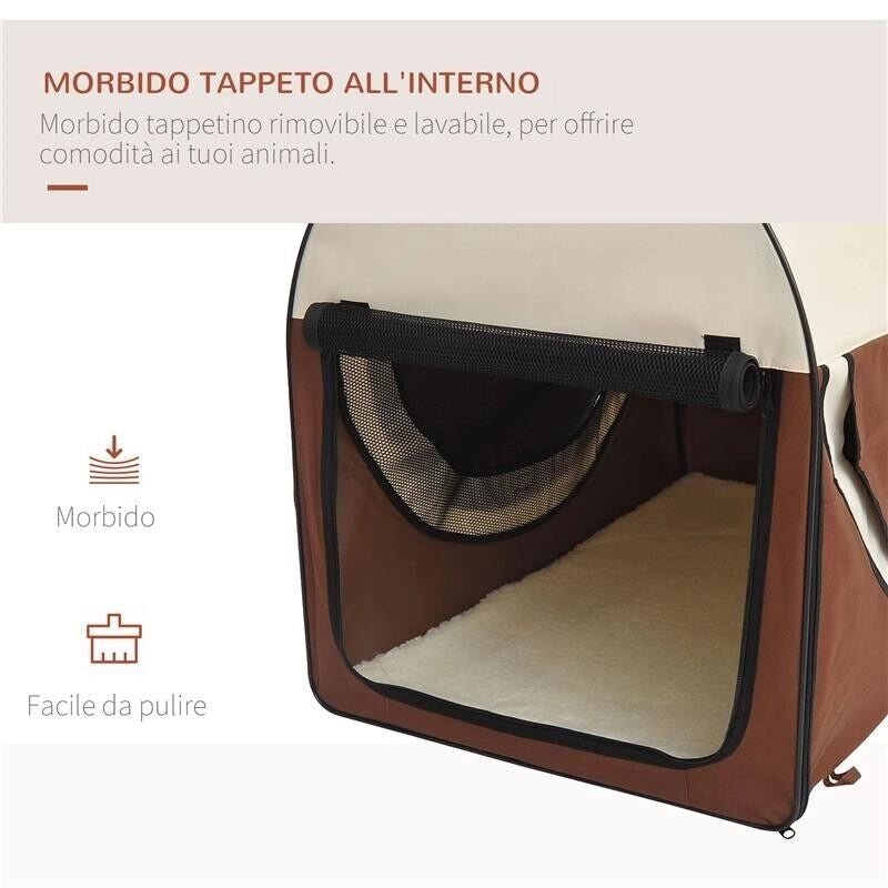 TRASPORTINO PER CANI E GATTI PIEGHEVOLE 70 X 51 X 49 CM COLORE CAFFÈ