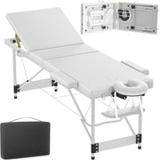Lettino massaggiante pieghevole a 3 zone, altezza regolabile con braccioli, cuscino viso e custodia, in alluminio, colore: bianco