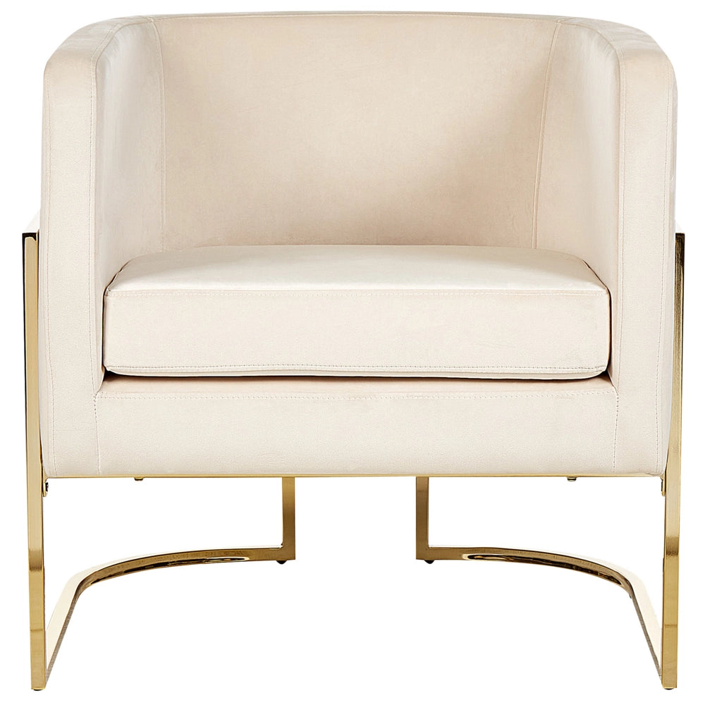 Poltrona Beige chiaro Struttura in metallo dorato Schienale rotondo Stile moderno Glam Soggiorno Camera da letto