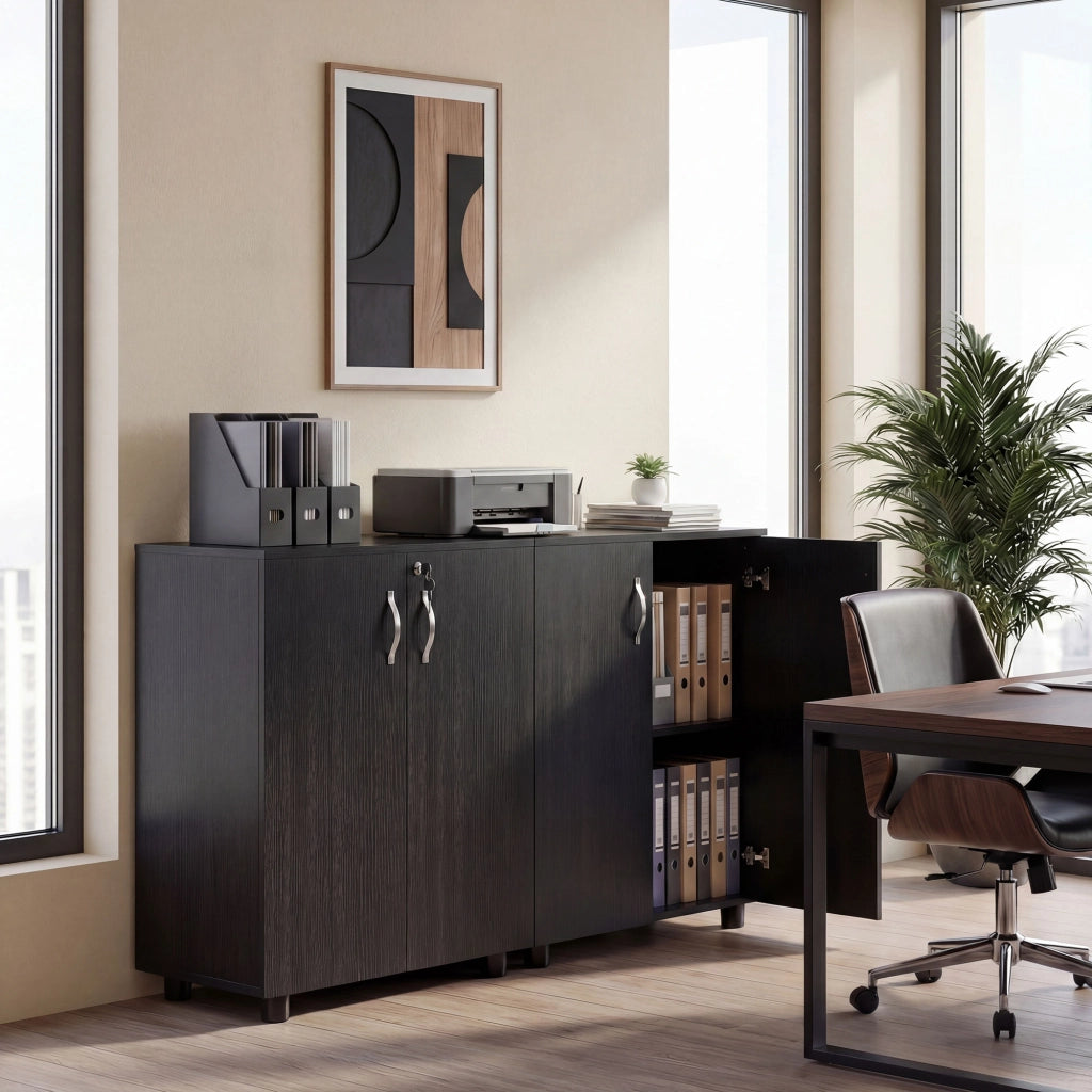 Scrivania con Ante e Mensola ¨C Zephmum ¨C Nero 80x40x80 cm