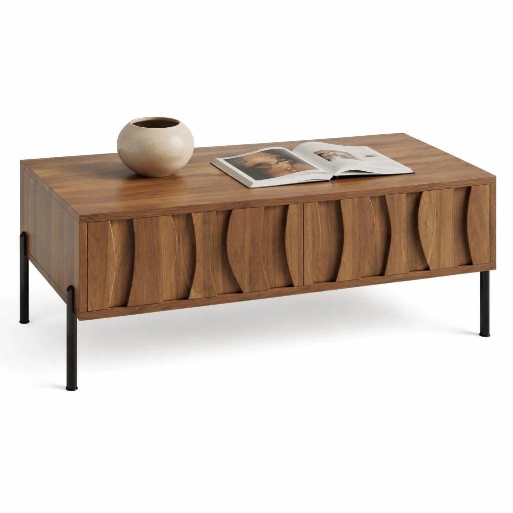 Tavolino da caffè retrò con 2 cassetti; 105x55x41 cm; naturale; in MDF e truciolare