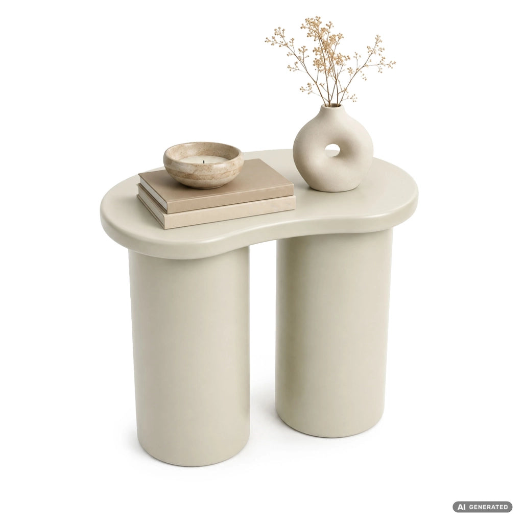 Tavolino da salotto moderno CUBE 41 cm crema con doppia base cilindrica