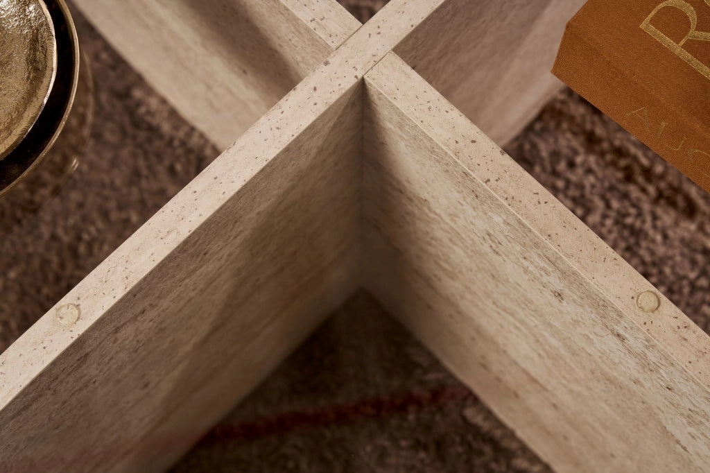 Tavolino in legno "Aeris" - 75 x 75 x 35 cm - TravertinoTrasparente