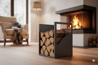 Porta Legna Sagomato Sciatore 40,5x35,5x50 cm in Ferro Verniciato Grigio Martellato