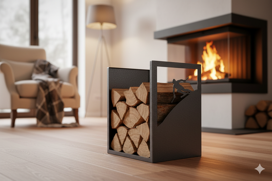 Porta Legna Sagomato Sciatore 40,5x35,5x50 cm in Ferro Verniciato Grigio Martellato