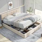 Letto imbottito 140x200 cm con testiera regolabile in velluto beige