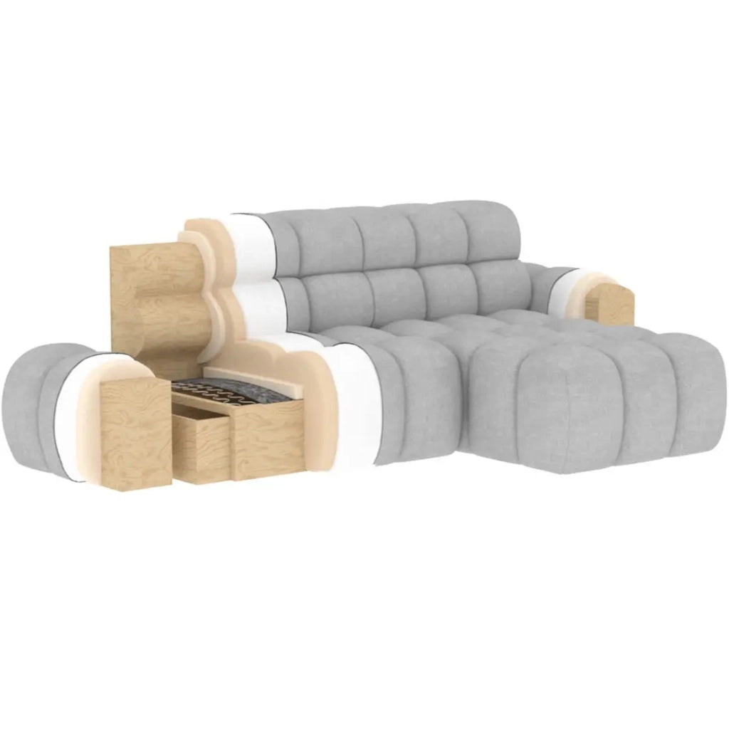 Divano ad angolo convertibile BULLA 3 posti beige angolo destro - tessuto a nido d'ape con estensione seduta elettrica
