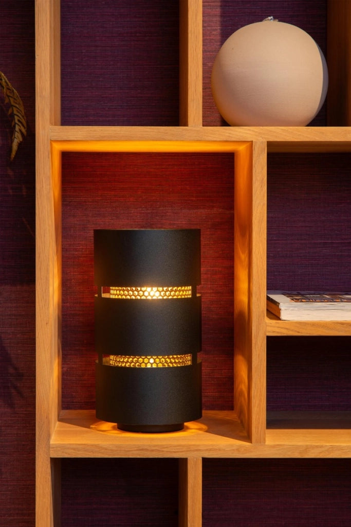 Lampada da tavolo tubo metallo nera oro E27 Rosas Lucide