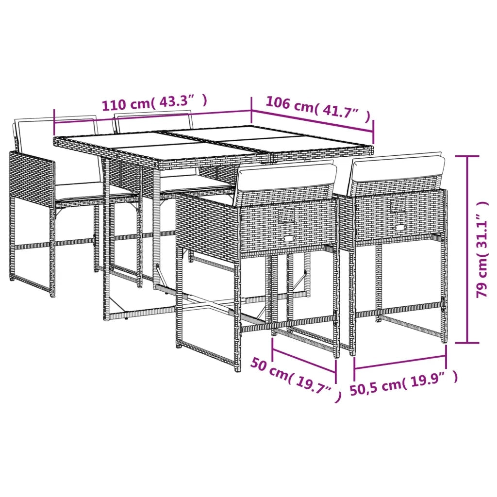 Set Pranzo da Giardino 5pz con Cuscini Grigio Chiaro Polyrattan