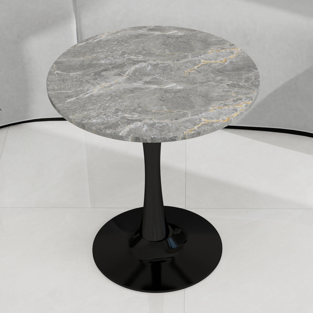 Tavolino da Caff¨¨ Rotondo Effetto Marmo ¨C Xylo ¨C Nero, Piano in Vetro Temperato, 70 cm