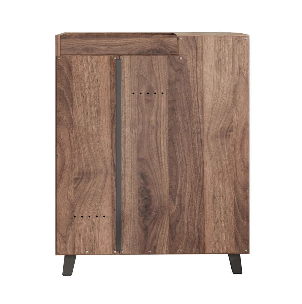 Scarpiera 80x32x99 cm salvaspazio con scomparti aperti e armadietto in pannello truciolare noce