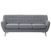 Divano a 3 posti grigio chiaro imbottito con schienale capitonnè gambe in legno chiaro spesso imbottito soggiorno minimalista scandinavo