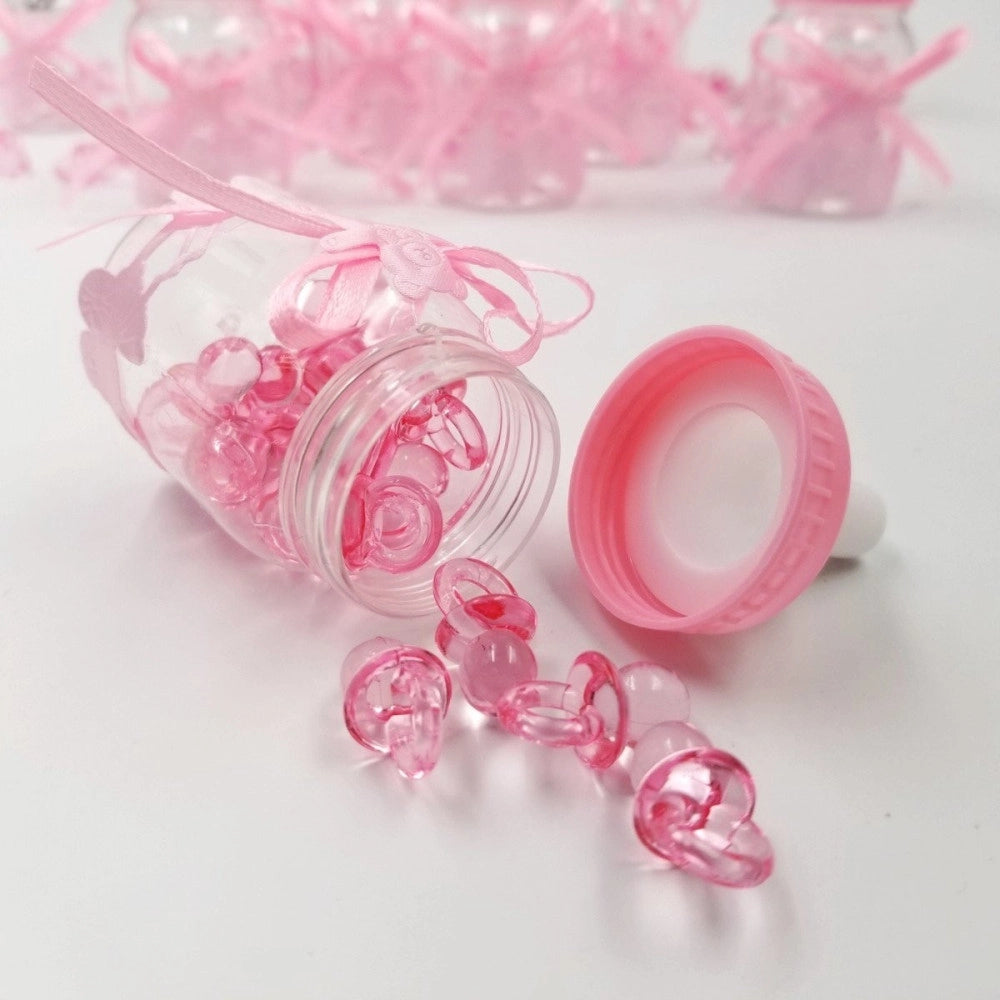 Trade Shop - 12 X Bomboniera Portaconfetti Per Battesimo Nascita Bottiglia Biberon Rosa -