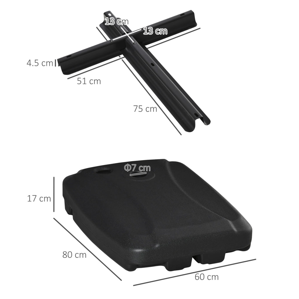 Base per Ombrellone 80x60x17 cm Riempibile fino a 75 kg con Base a T Inclusa Nero