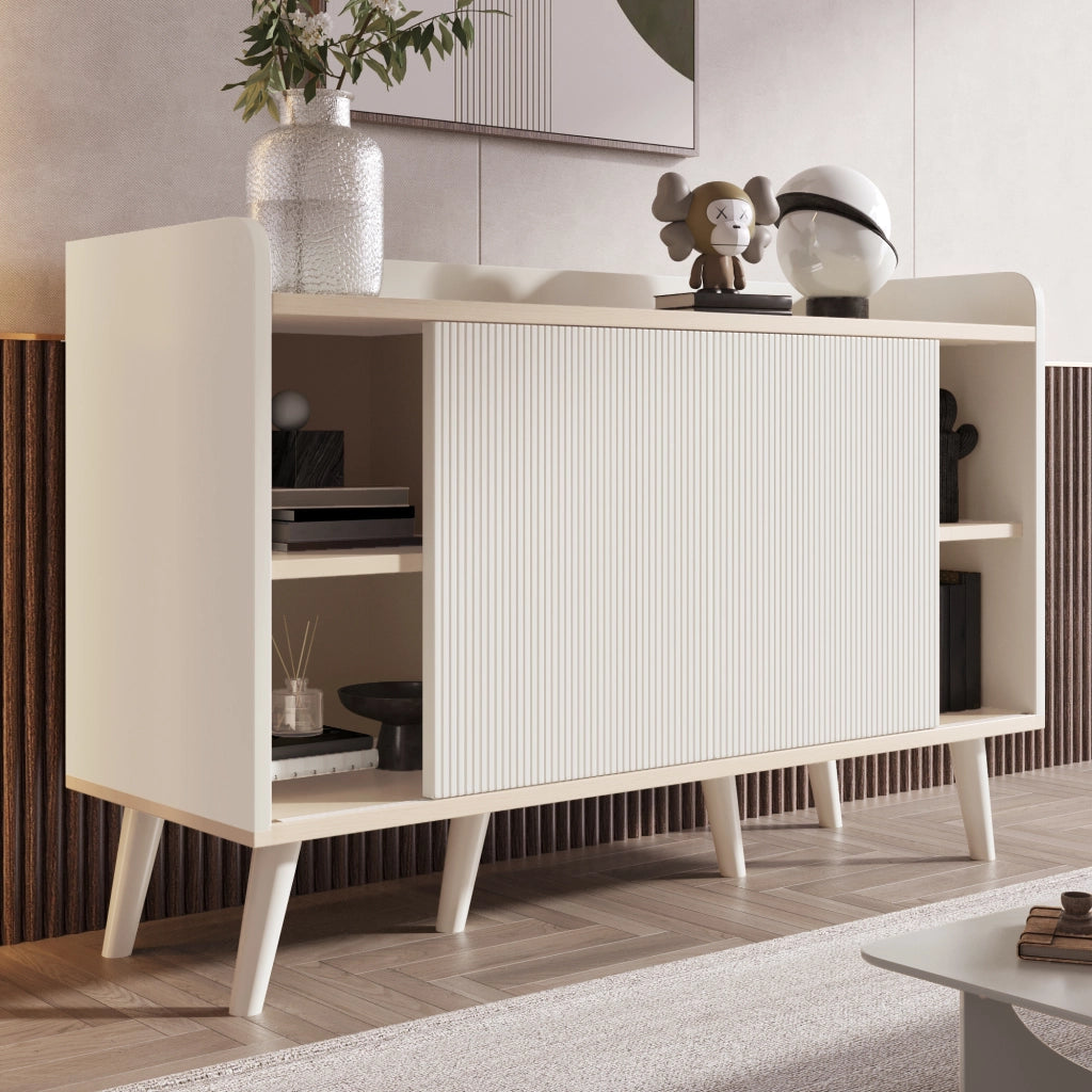 Credenza e Madia con 2 Ante Scorrevoli e 3 Cassetti; Ripiani Regolabili; Stile Moderno; in MDF; 117;5??39;5??79 cm; Bianco