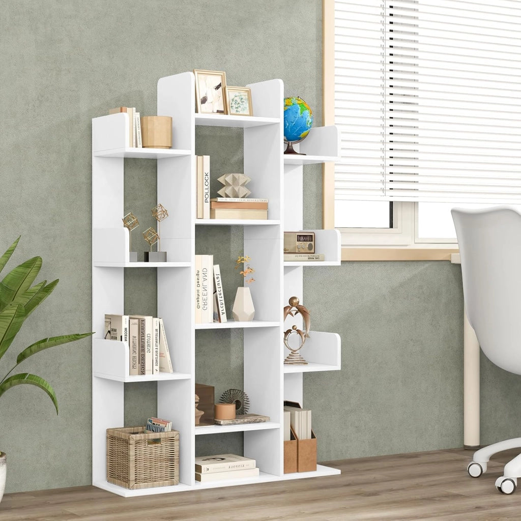 Libreria, scaffale aperto con 13 scomparti, per soggiorno, studio e ufficio, 86 x 24,5 x 141 cm, colore: bianco