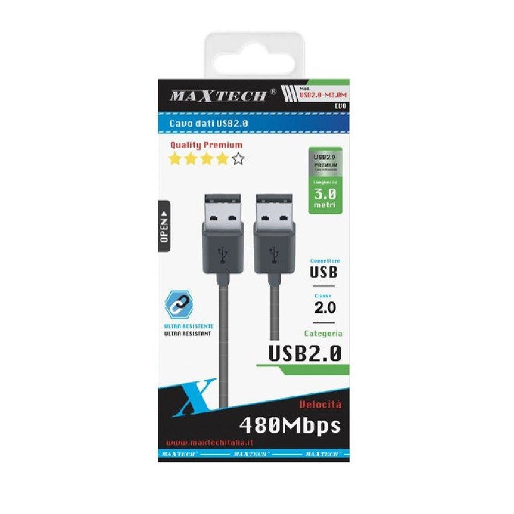 Trade Shop - Cavo Dati Doppio Usb 2.0 Maschio - Maschio Prolunga 3 Metri 480mbps Usb2.0-m3.0m -