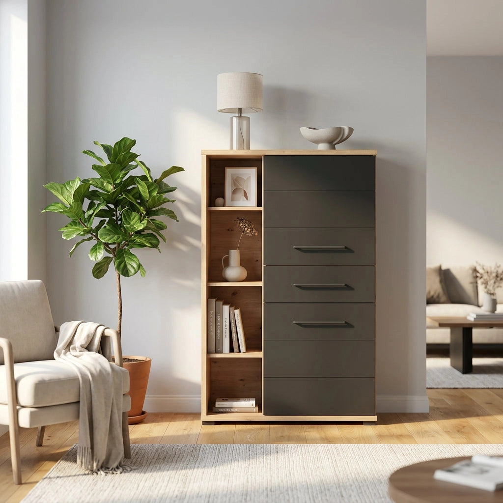 madia due ante quattro cassetti moderna cm 89 5x40x141 5 h - ELLI