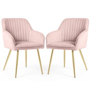 Set di 2 Sedie in velluto con cuciture verticali FLORENCE Rosa Cipria gambe oro