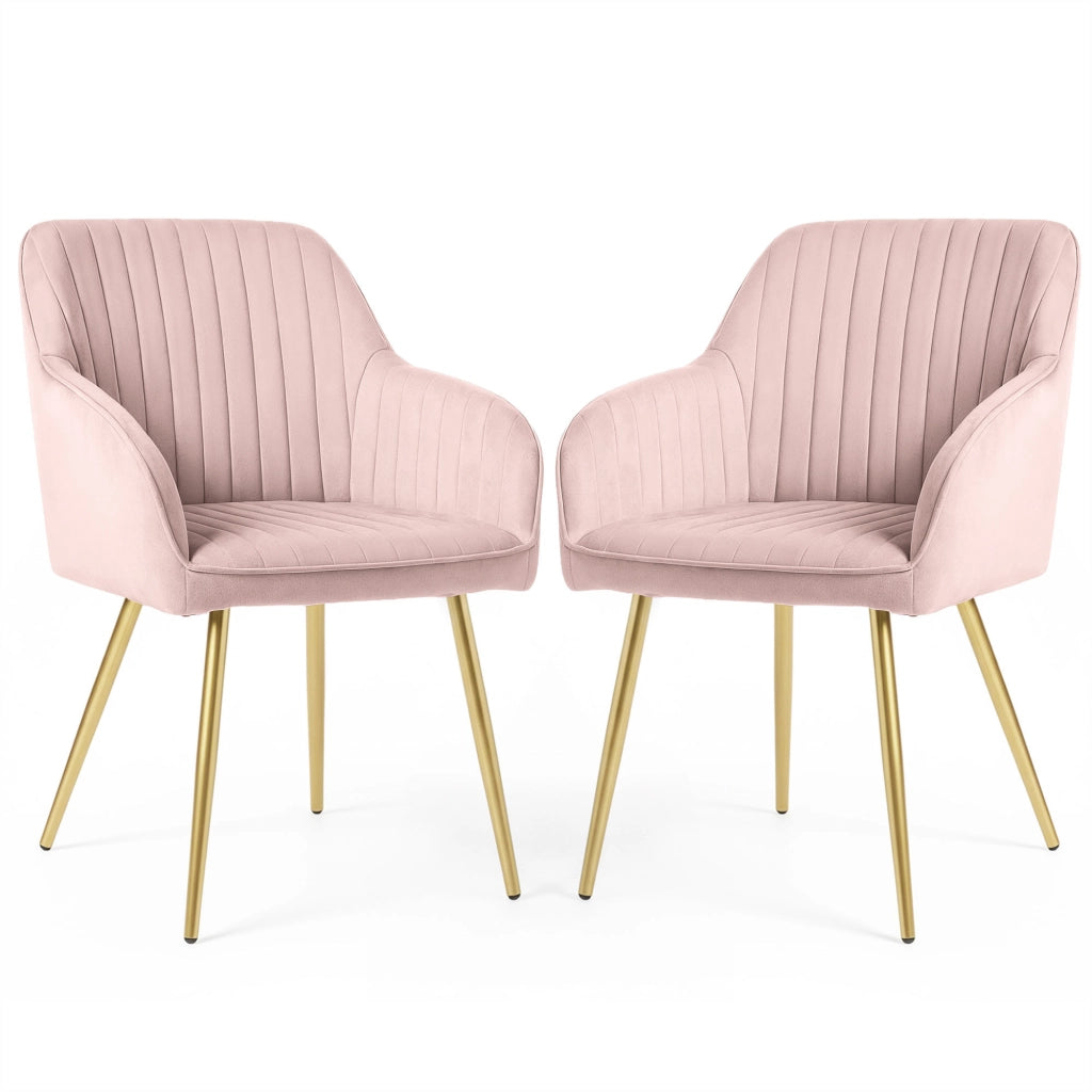 Set di 2 Sedie in velluto con cuciture verticali FLORENCE Rosa Cipria gambe oro