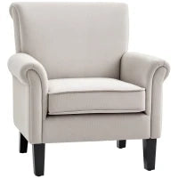 Poltrona d'Arredo in Stile Nordico con Braccioli, in Legno e Poliestere, 79x78x87 cm, Grigio e Marrone