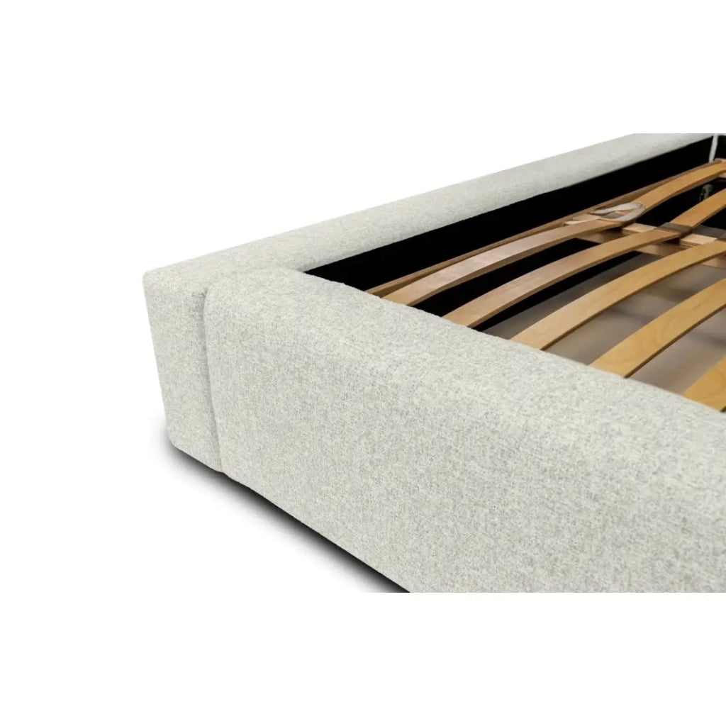 Letto con contenitore CERVIN - Grigio Lino naturale bouclé - 160x200 cm - Rete sollevabile - Design di alta gamma