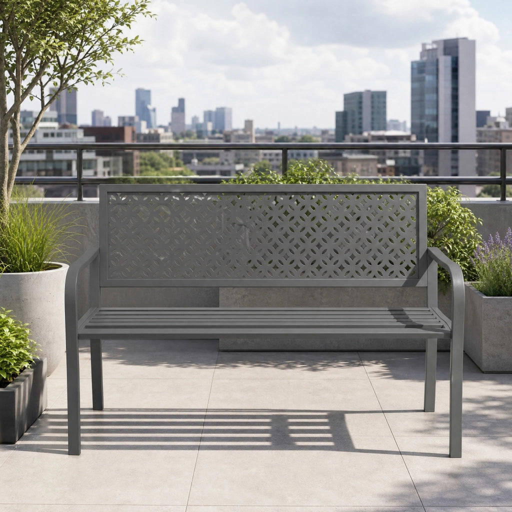 Panca da giardino a 2 posti in metallo grigio scuro, resistente alle intemperie, struttura in acciaio, portata 240 kg