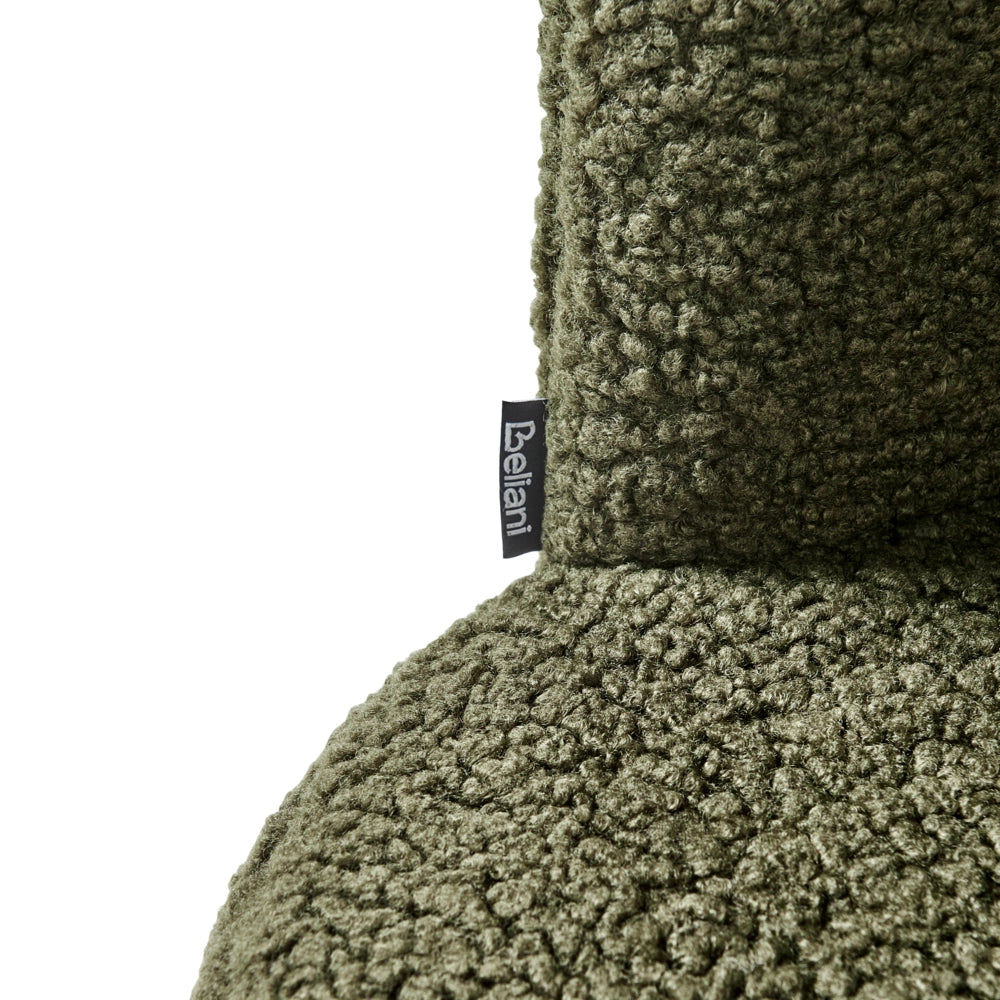 Poltrona senza braccioli Rivestimento in bouclé verde scuro Schienale a conchiglia Design classico vintage Struttura in metallo nero