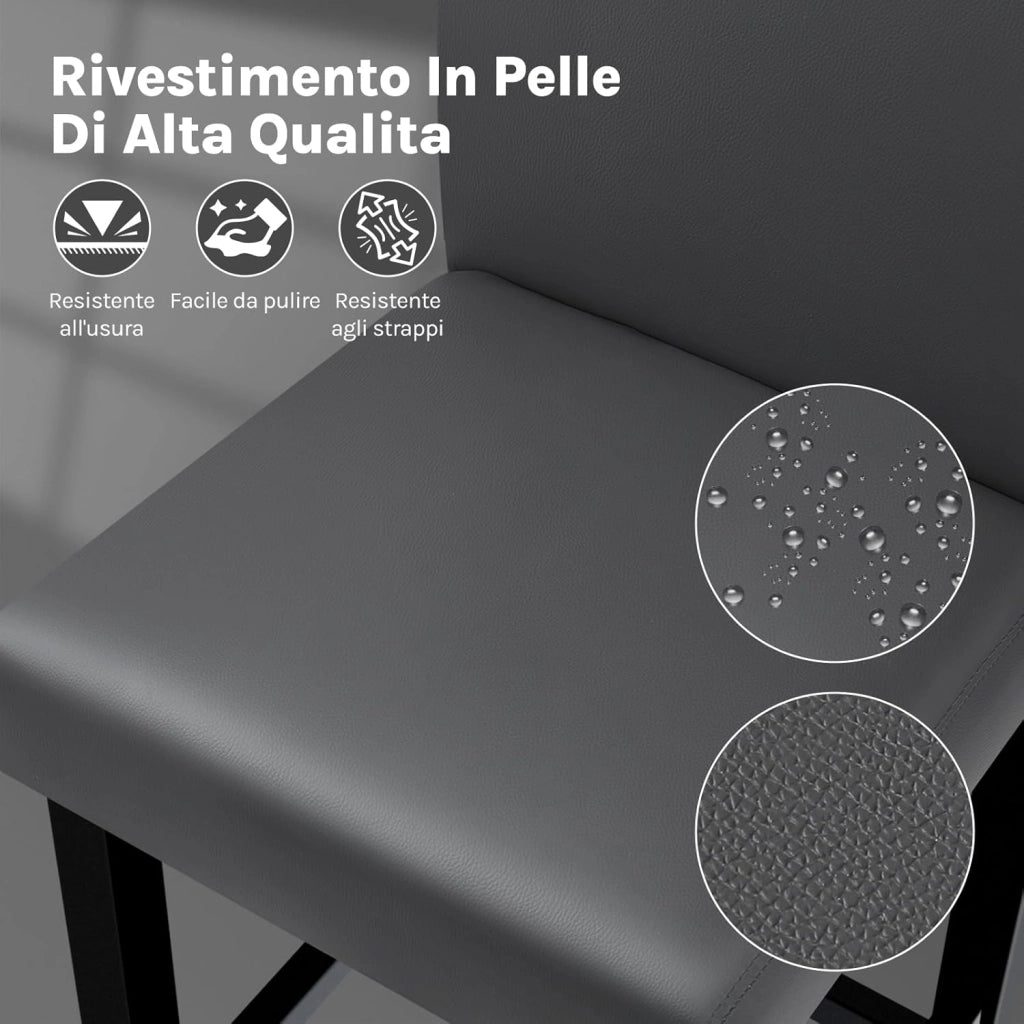 Sgabello da Bar con Schienale Poggiapiedi Sedie da Pranzo Imbottita Sedia Alta per Ristorante Cucina Legno+PVC Grigio 2 Pezzi